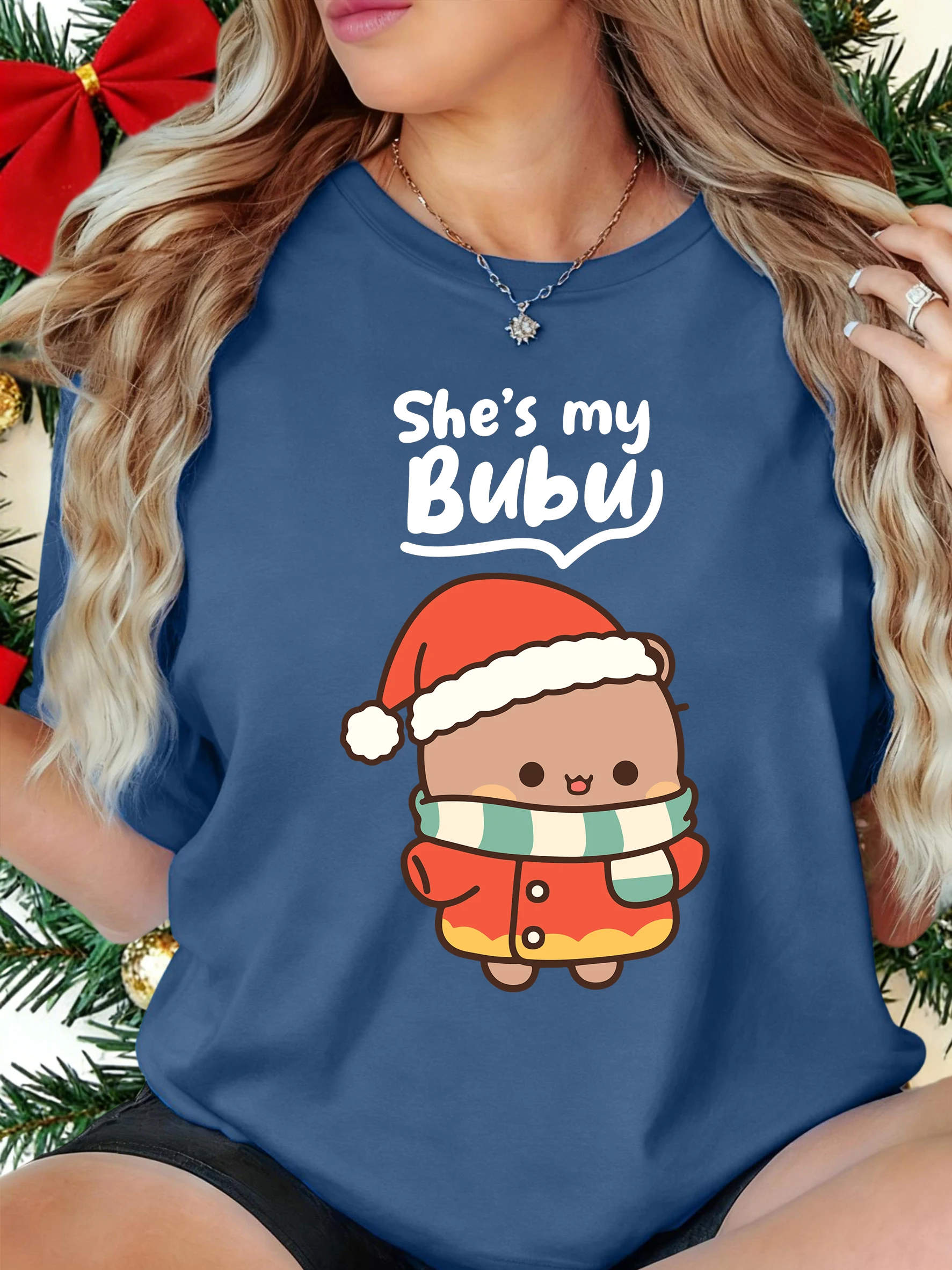 Camiseta con estampado de dibujos animados de She'S My Bubu para mujer, camisetas informales Y2K, ropa de calle cómoda de moda de manga corta para correr de verano para mujer