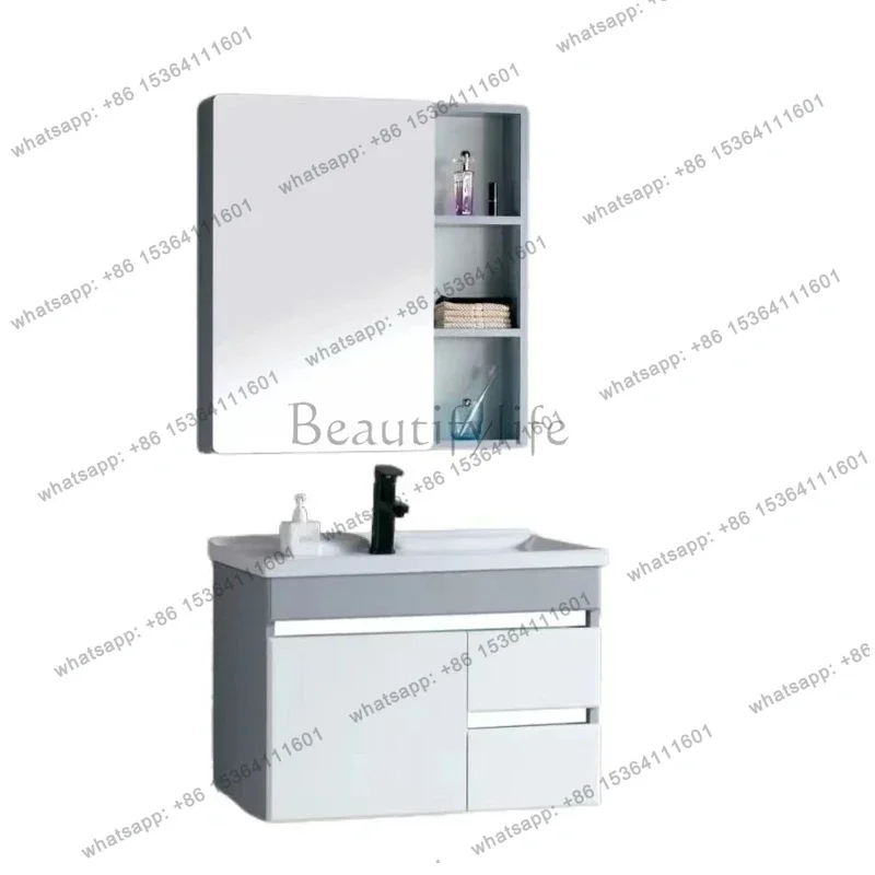 White PVC bathroom cabinet washing integrated ceramic basin combination bathroom dresser washbasin