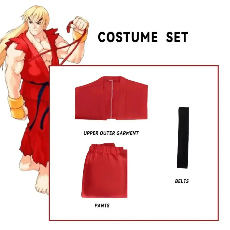 Anime  Street Fighter Ryu and Ken Cosplay Costume White and Red Martial Arts Uniform with Belt Men's Karate Outfit for Adults view 5
