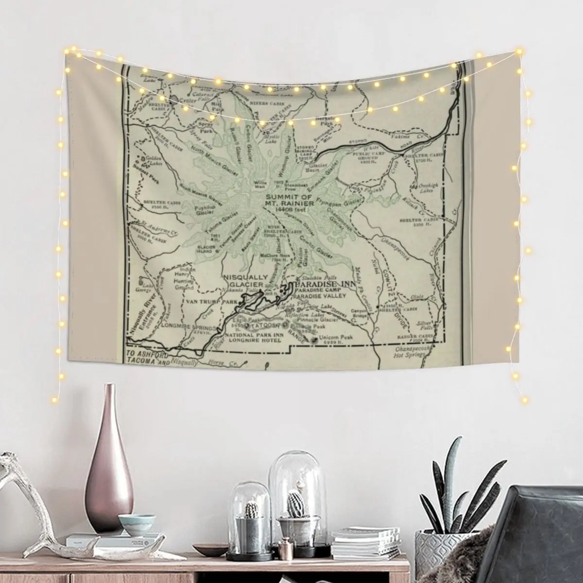 Vintage Mount Rainier National Park Map (1919) Tapestry Aesthetics For Room Wall Decoration Items Tapestry