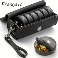 (French printing)Weekly Pill Organizer 2 Times a Day 7 Day Pill Box with PU Leather Case Portable Travel Medication Container