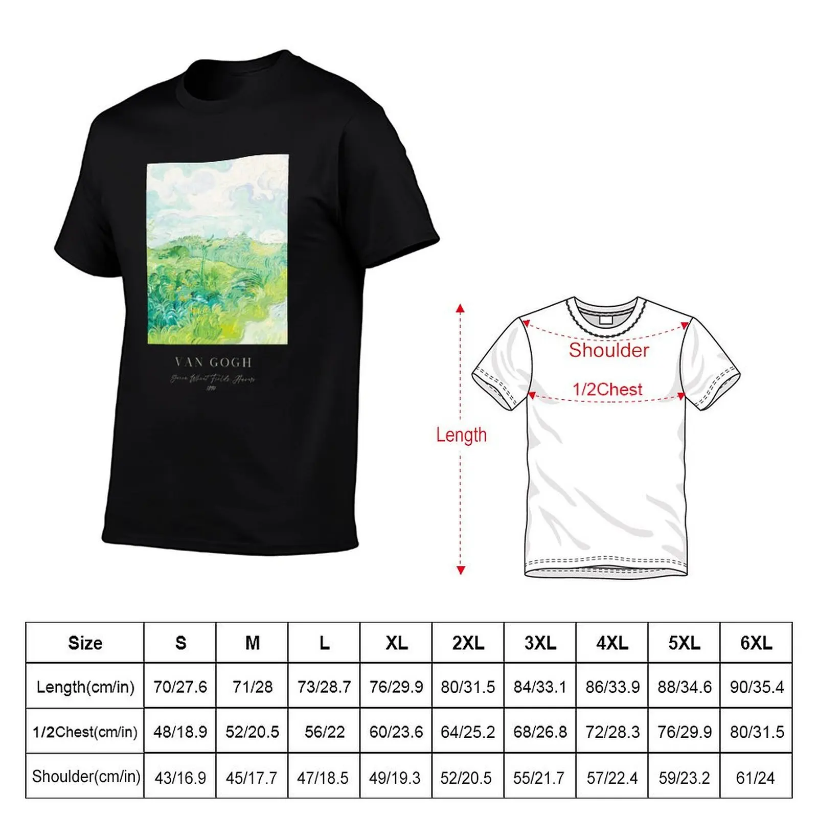 Green Wheat Fields, Auvers by Van Gogh, Sage Green T-Shirt Utility Work Short Sleeve Top