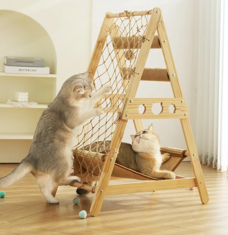 

Cat climbing frame, integrated cat scratching board toy, solid wood cat scratching pillar,