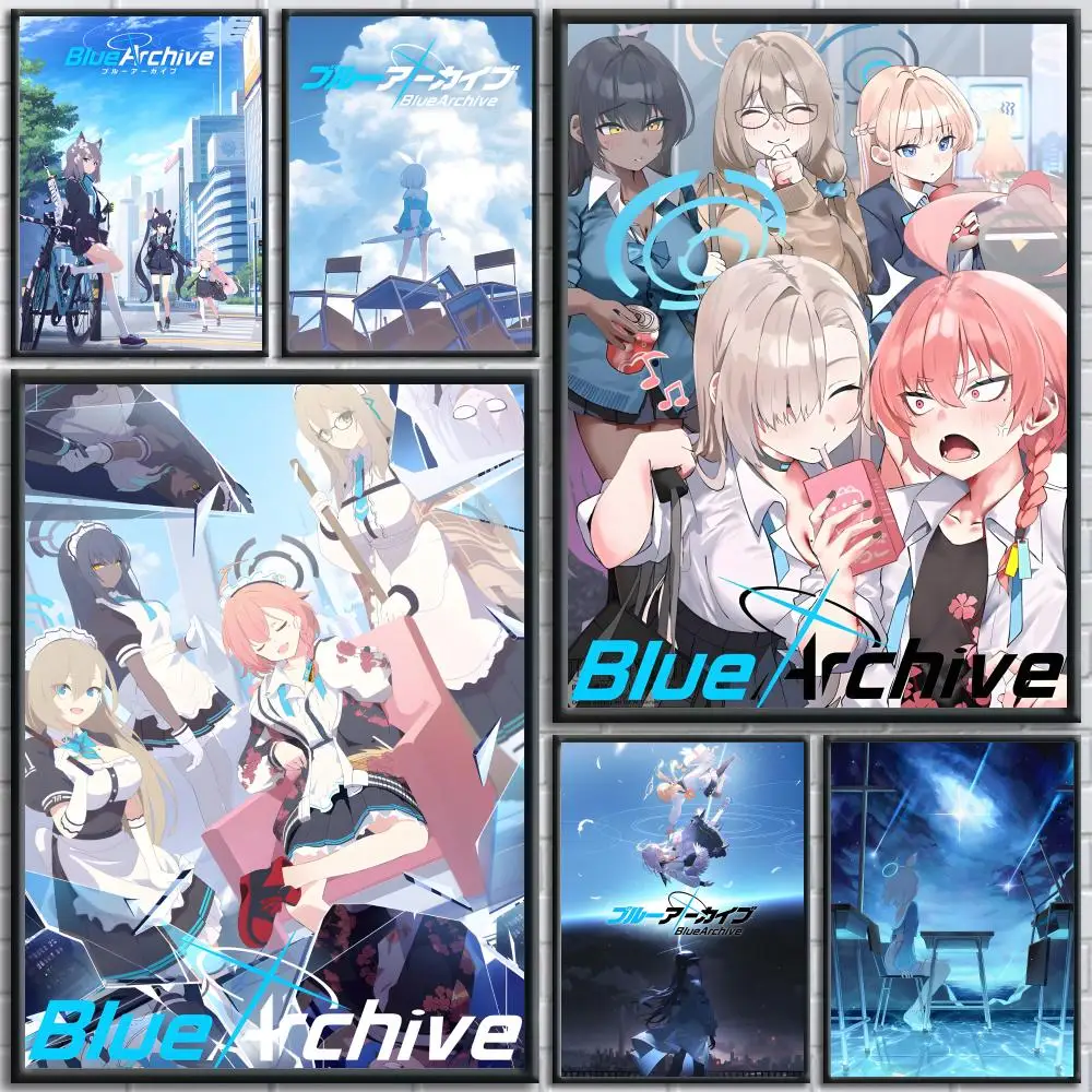 Jogo de vídeo b-azul arquivo pintura caligrafia hd impressão vinco livre mural arte fotos para sala de estar decoração de parede de casa lona