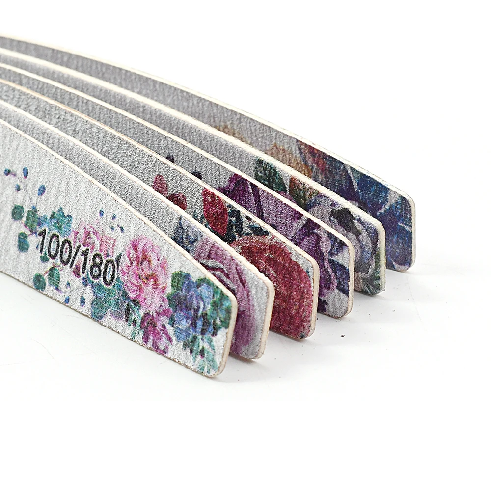 10/20pcs Mix Flower Colorful Wooden Nail File 100/180/240 Grit Gel Polishing Manicure Washable Durable Sharpening Nails Tools