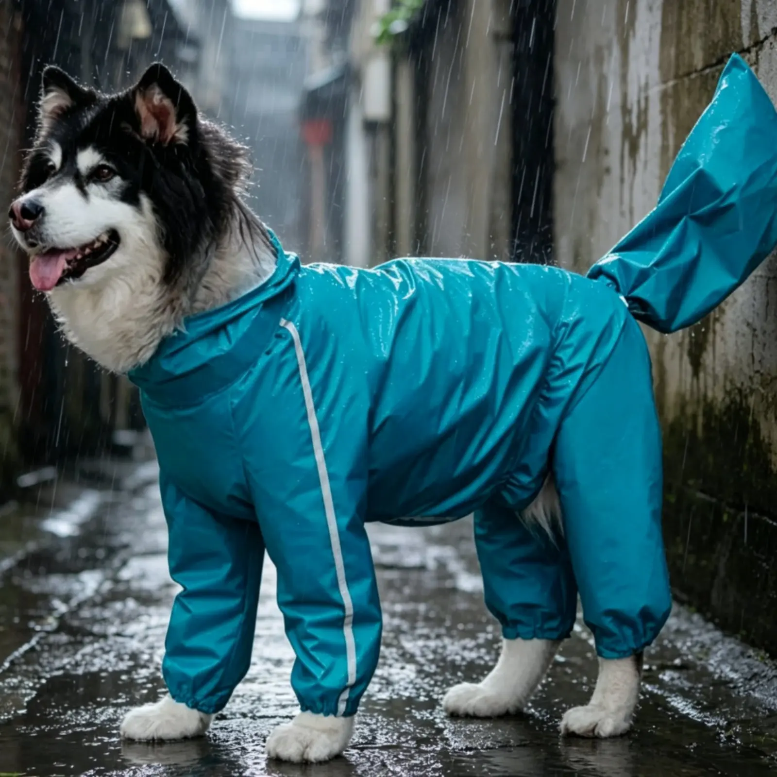 

Four-Legged Dog Raincoat Detachable Tail Cover Full Coverage Dog Raincoat Pet Apparel Hood with Clear Visor for Outdoor