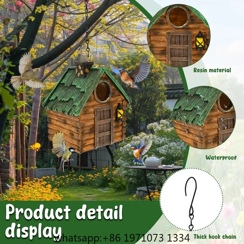 Hanging Bird House Resin Bluebird House Tree Outdoor Garden Ornament Birdhouse for Outside Finches Hummingbird Cardinals