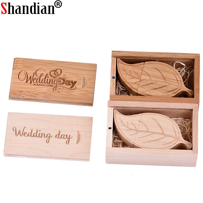 

SHANGDIAN USB flash drive Wooden leaf Pen drive Free Custom logo memory stick creative gift bamboo pendrive 128GB 64GB 16GB 32GB