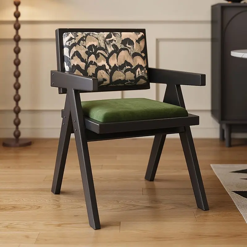 

Retro solid wood dining chair household wabi chair medieval armchair designer casual back chair