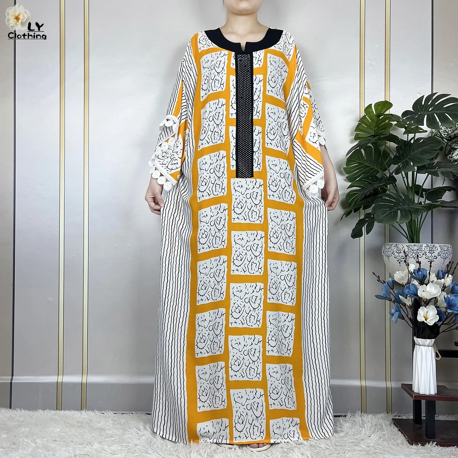 New Muslim Cotton Fabric Dresse With Big Scarf For Women Dubai Summer Short Sleeve Femme Elegant Robe African Traditional Abayas