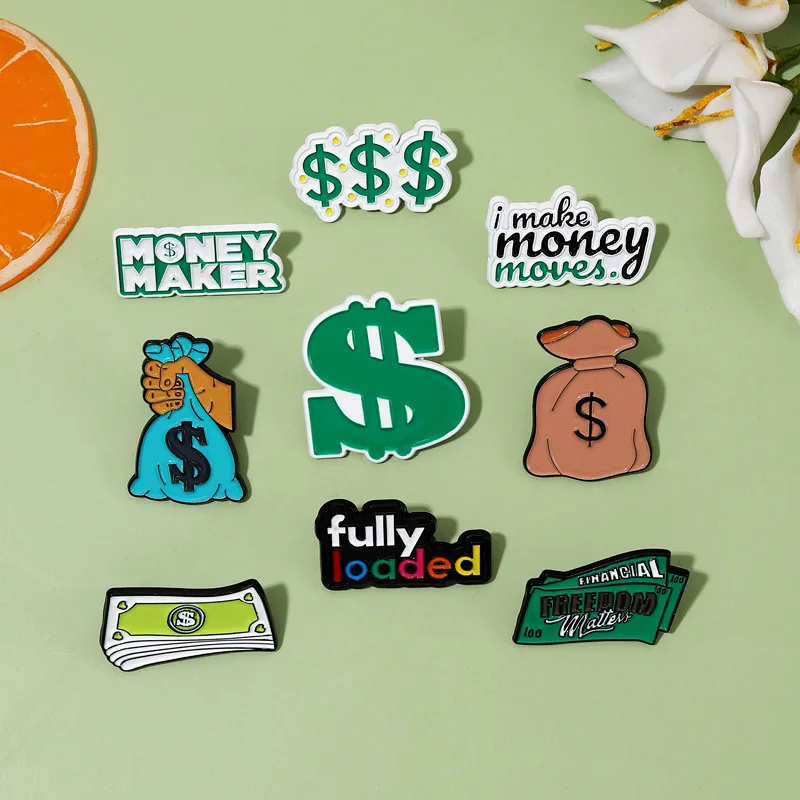 Get Rich Dollar Sign Enamel Pins Custom Fully Ioaded Banknote Purse Brooches Lapel Badges Dream Jewelry Gifts Wholesale