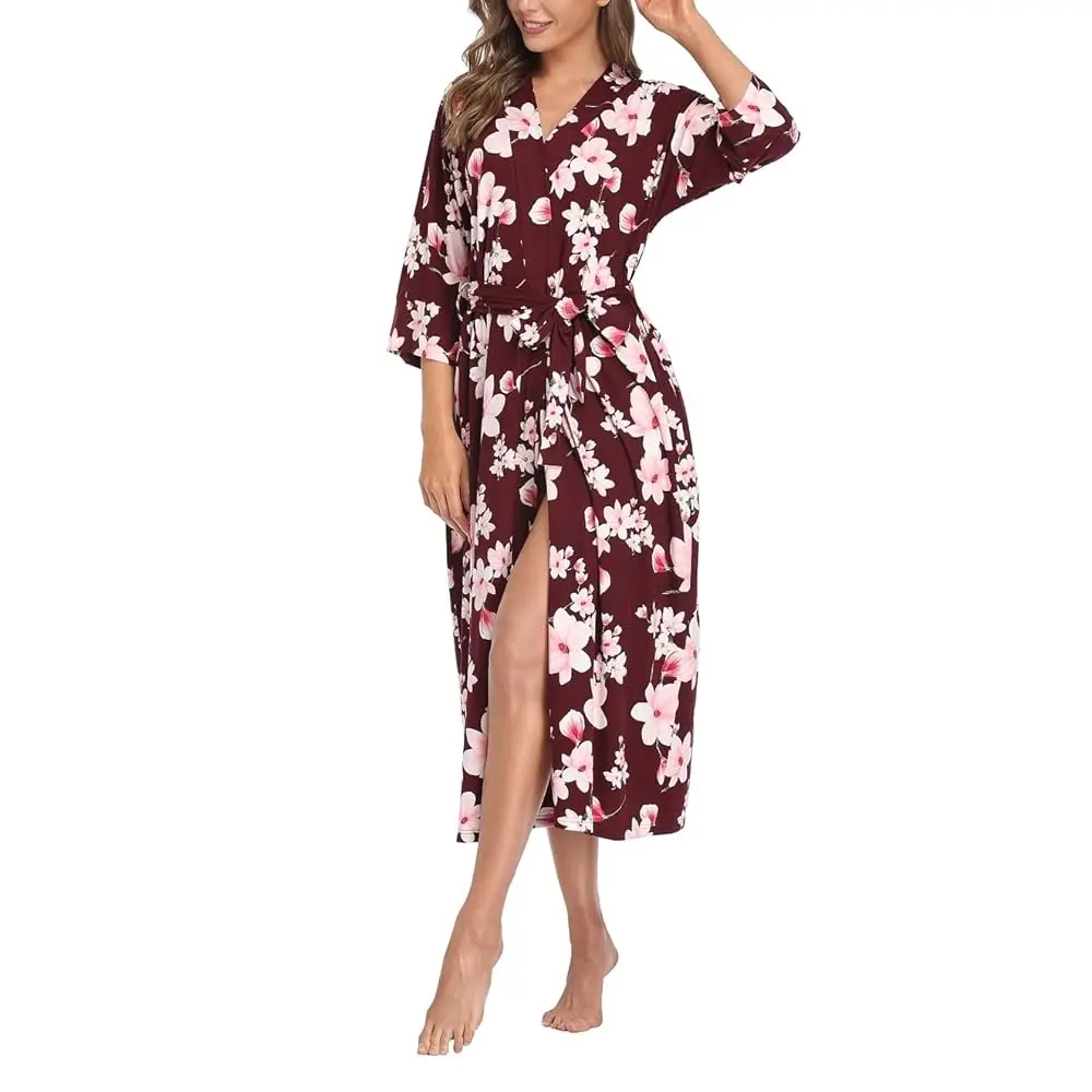 's Soft Robes Lightweight Kimono Loungewear Long Nightgown Knit Bathrobe Casual Sleepwear Pajamas with Pockets