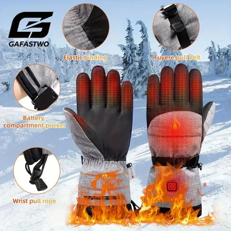 Waterproof Heated Rechargeable Gloves Electric Heated Gloves Thermal Heat Gloves Winter Warm Skiing Snowboarding Hunting Fishing