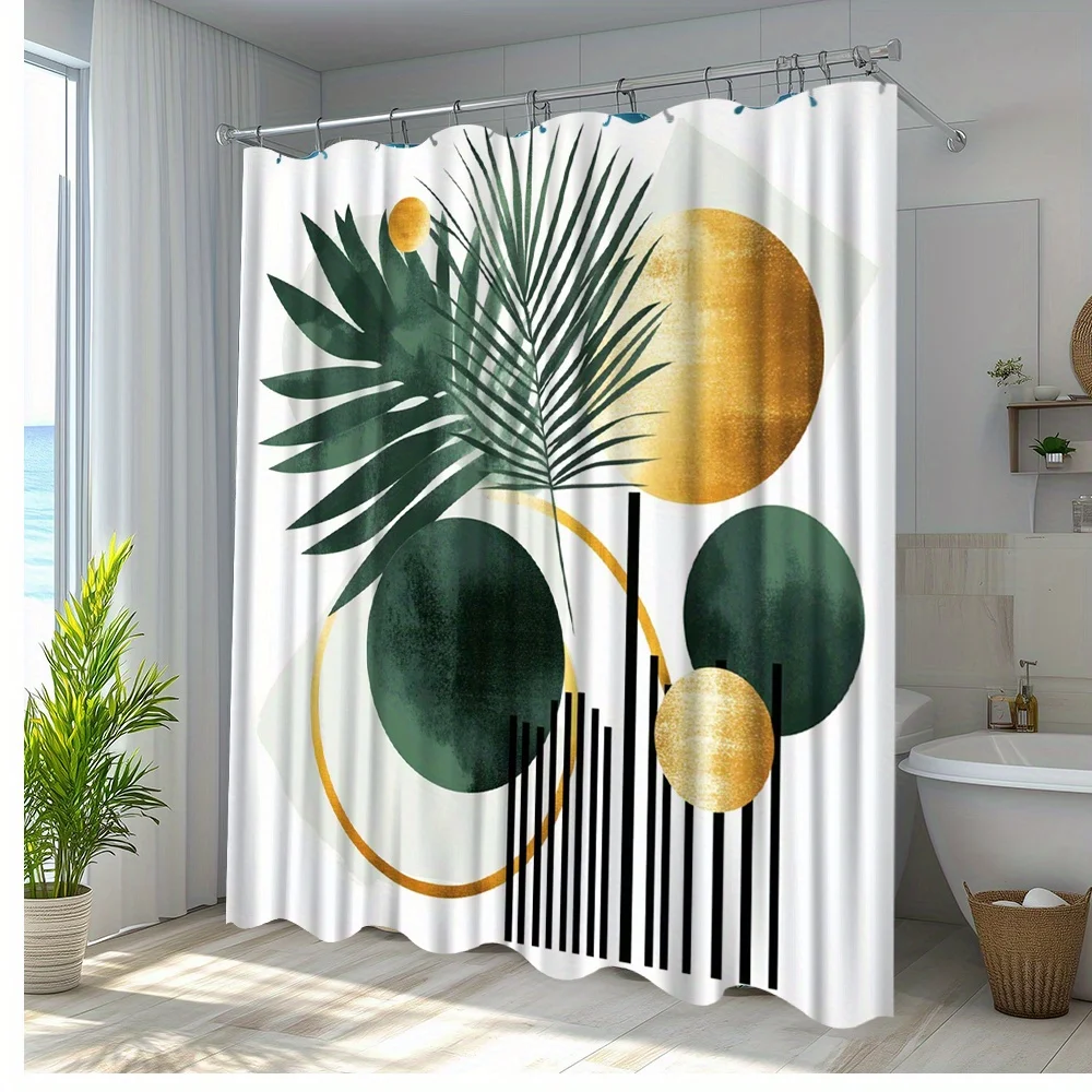 

1 шт. элегантная занавеска для душа с тропическим принтом, декор для купания с жирным дизайном листьев, полиэфирная ткань для современной ванной комнаты, в комплект входит