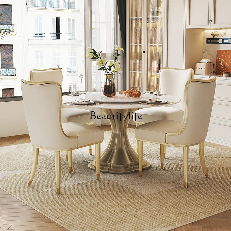 Light luxury high-end dining table Round rotating luxury stone dining table