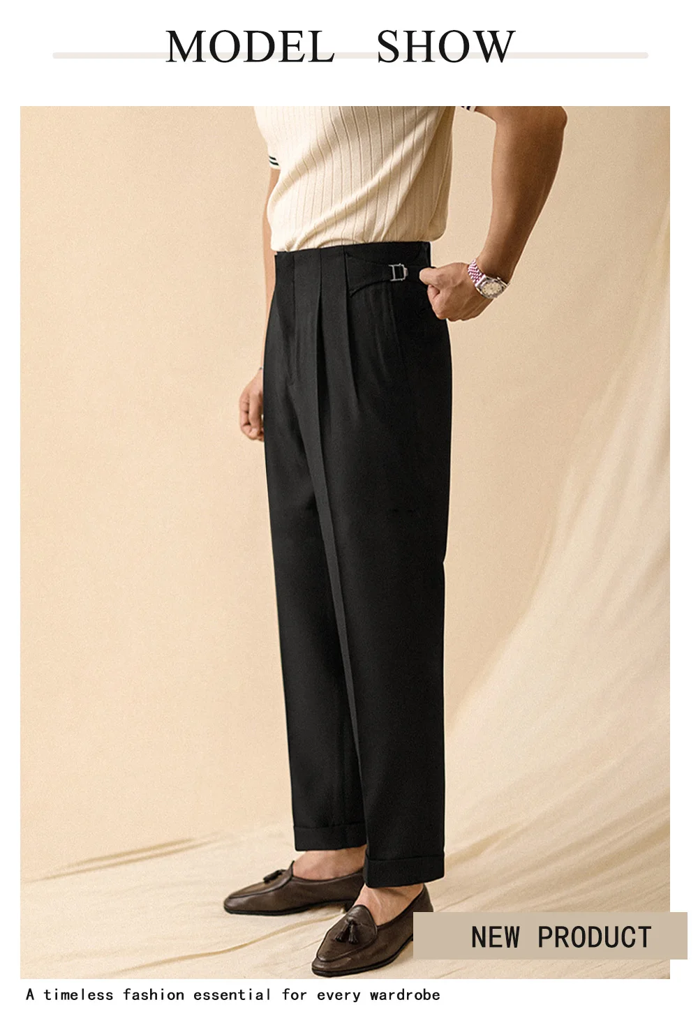 2026 NEUE Herren Plissierte Knopf-Hose mit Weitem Bein im Italienischen Neapolitanischen Stil für Business und Freizeit – Detail 2