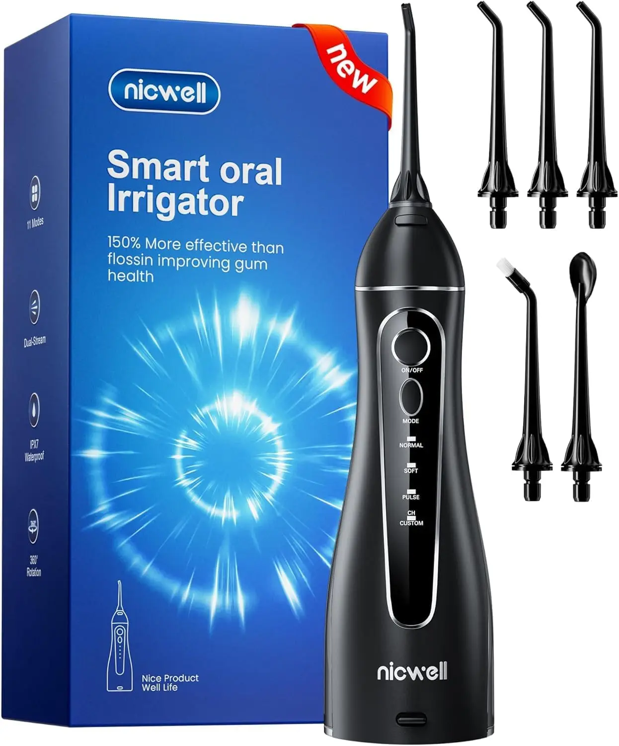 

Cordless Water Flosser: 4 Modes, Rechargeable, IPX7 Waterproof, Portable Oral Irrigator for Home & Travel