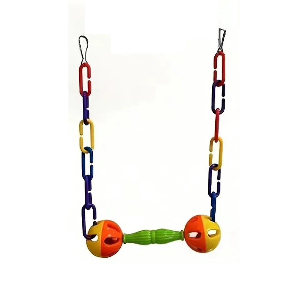 Colorful Bird Hanging Swing with Hooks Wear-Resistant Swing Stand Plastic with Bells Bird Interactive Swing Parrot Play