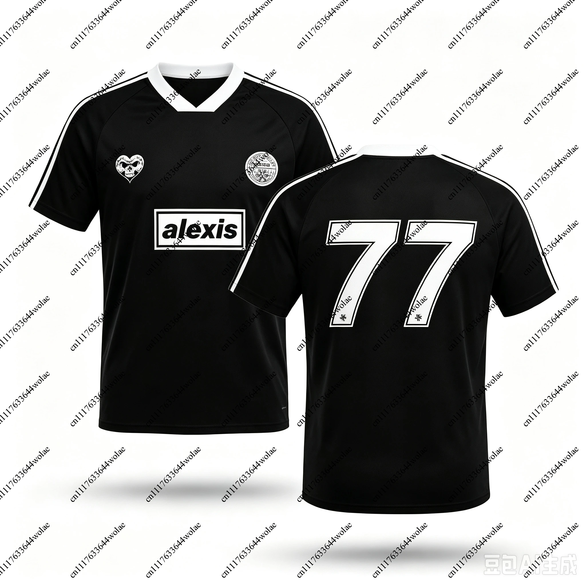 ALEXISONFIRE 77 Number Back Print V Neck Soccer Jersey Loose Hip Hop Couple Sports Tees Streetwear Unisex Quick Dry Men Clothes