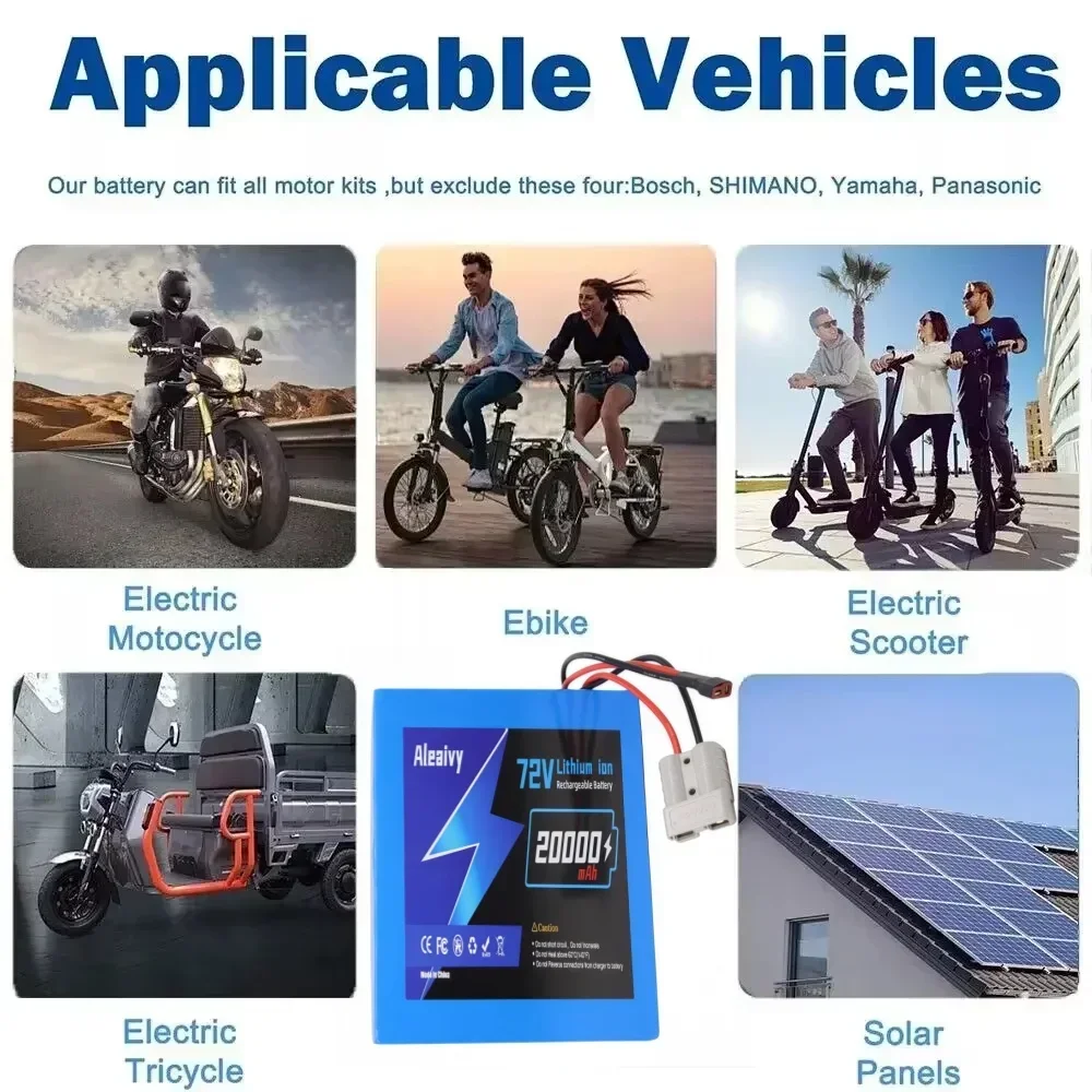 72V 30Ah 고출력 및 고속 충전 리튬 배터리 팩(100W-3600W 모터용) 전기 자전거 자전거(50A BMS IP54 방수 포함)