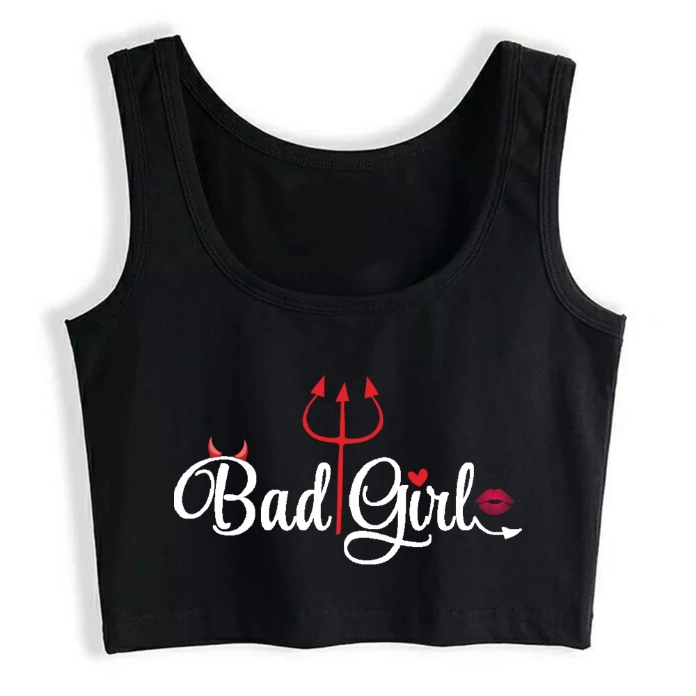 Bad Girl Devil Harajuku Print Naughty Tank Tops Women's Funny Flirtatious Style Crop Top Hottie Cotton Comfortable Camisole