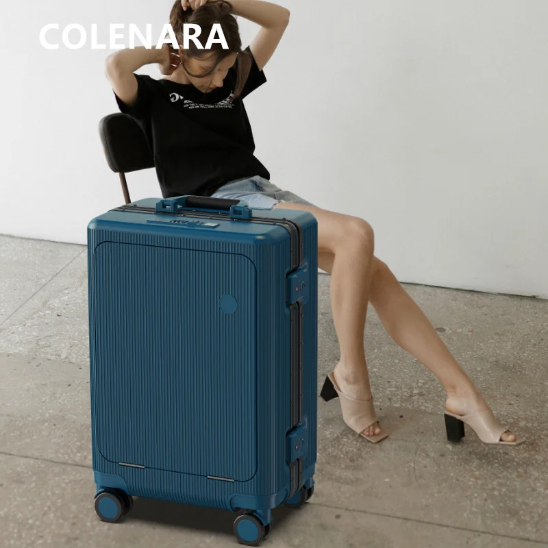 COLENARA Suitcase on Wheels Front Opening Laptop Boarding Case USB Charging Trolley Case 20