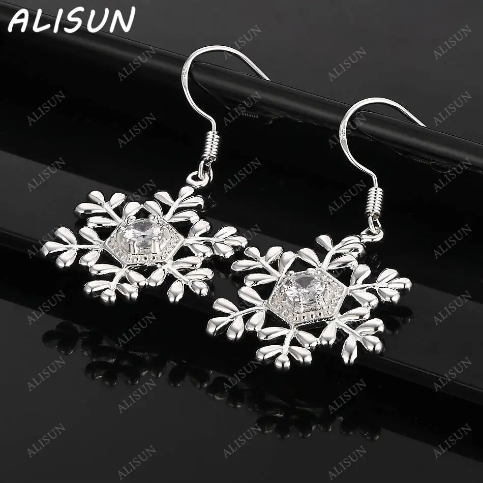 

ALISUN 925 Sterling Silver Snowflake Earrings Drop Earrings For Women Fashion Jewelry Charm Grace Noble Wedding Accessories