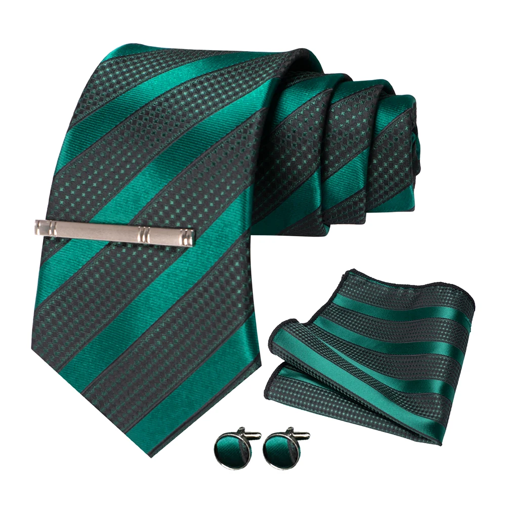 JEMYGINS Herren-Krawatte, grün, gestreift, Paisley-Krawatte für Hochzeiten, für Herren, Krawatte, Einstecktuch, Manschettenknöpfe, Set, Party, Business, Modedesigner – Detail 6