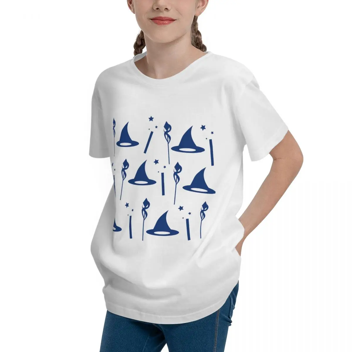 Teeanger Dark Blue And Light Blue Wizard Pattern Basic Short Sleeve T-Shirt Funny Novelty Harajuku Top tee Cute Vintage