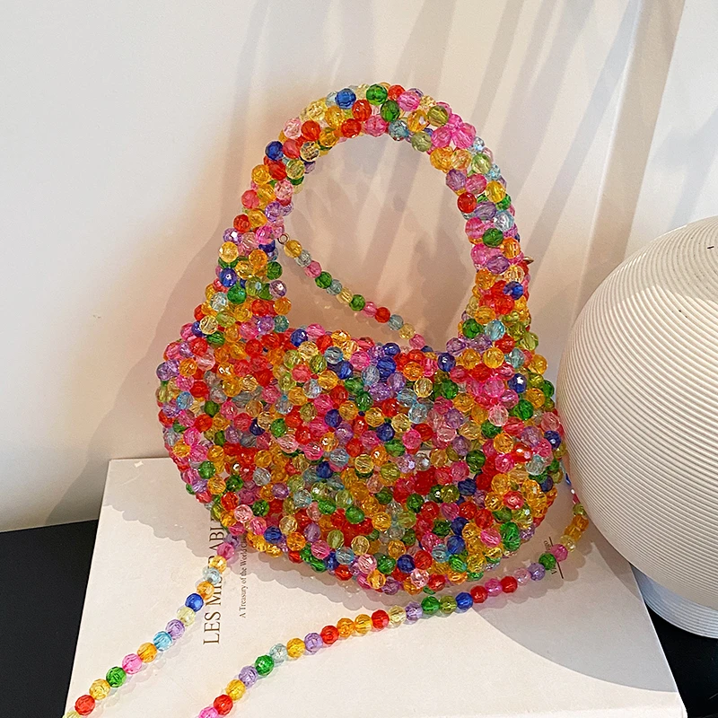 

Colorful Crystal Evening Clutch Bag Women Designer Handmade Woven Bag Versatile Beading Crossbody Bag Ladies Fashion Party Purse