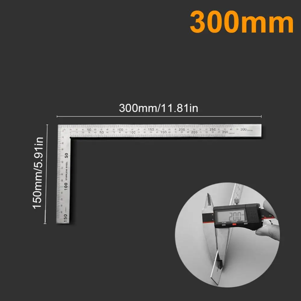 1 Piece Angle Rulers 150 x 300mm /250 x 500mm 90 Degree Stainless Steel Right Angle Ruler for Woodworking / Office