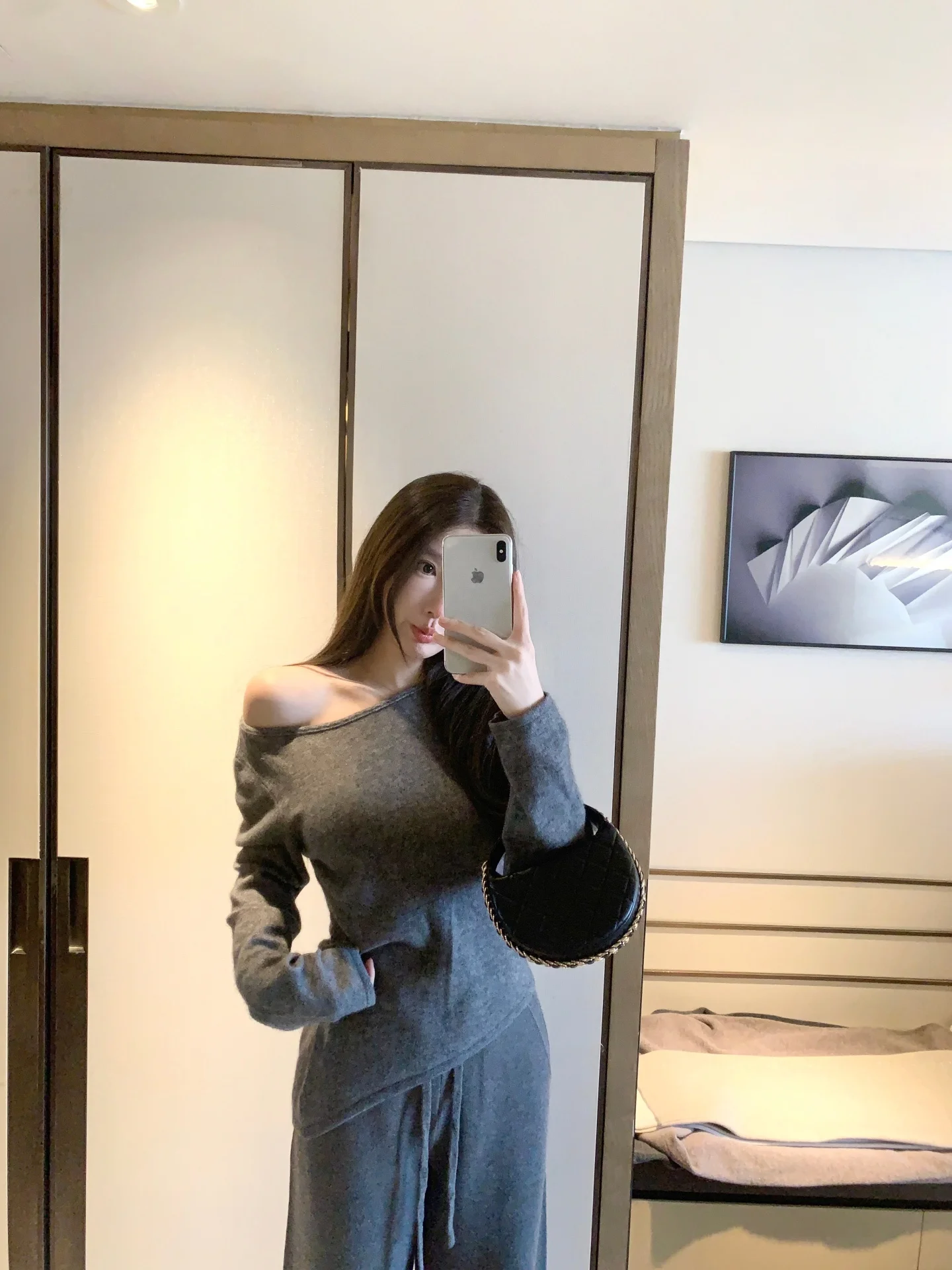 

Panda Jingjing, свитер из смешанного меха с широким воротником, нерегулярный подол, двусторонняя одежда, женская повседневная длинная шерстяная футболка све