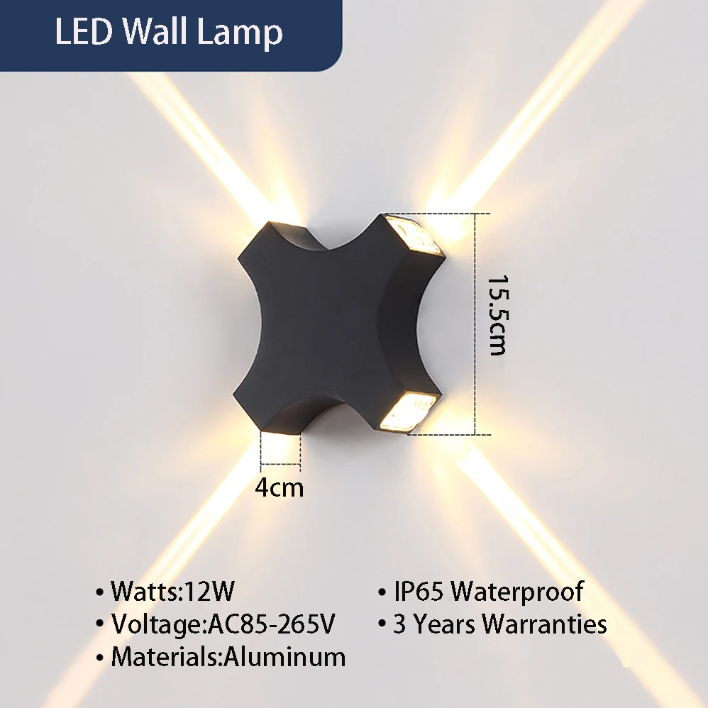 Impermeável Estilo Minimalista Moderno LED Lâmpada de Parede, Alumínio Alpendre e Jardim Luzes, Interior e Exterior, IP65, AC85-265 V, 12W