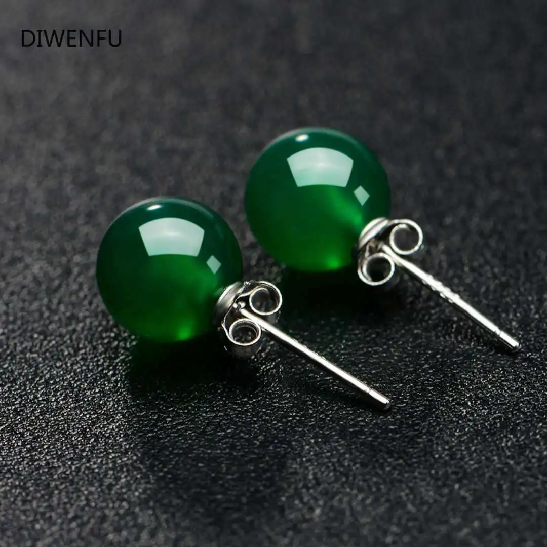 Emerald Sterling Silver 925 Jewelry Stud Earrings for Women Ball Simple Crown Jade Earrings Fine Valentine Jewelry 925 for Women