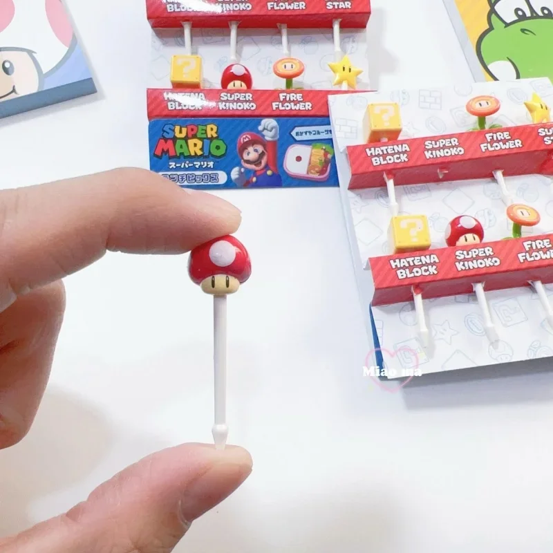 8pcs 슈퍼 마리오 과일 포크 만화 식품 등급 플라스틱 미니 이쑤시개 케이크 도시락 액세서리 어린이 생일 파티 용품