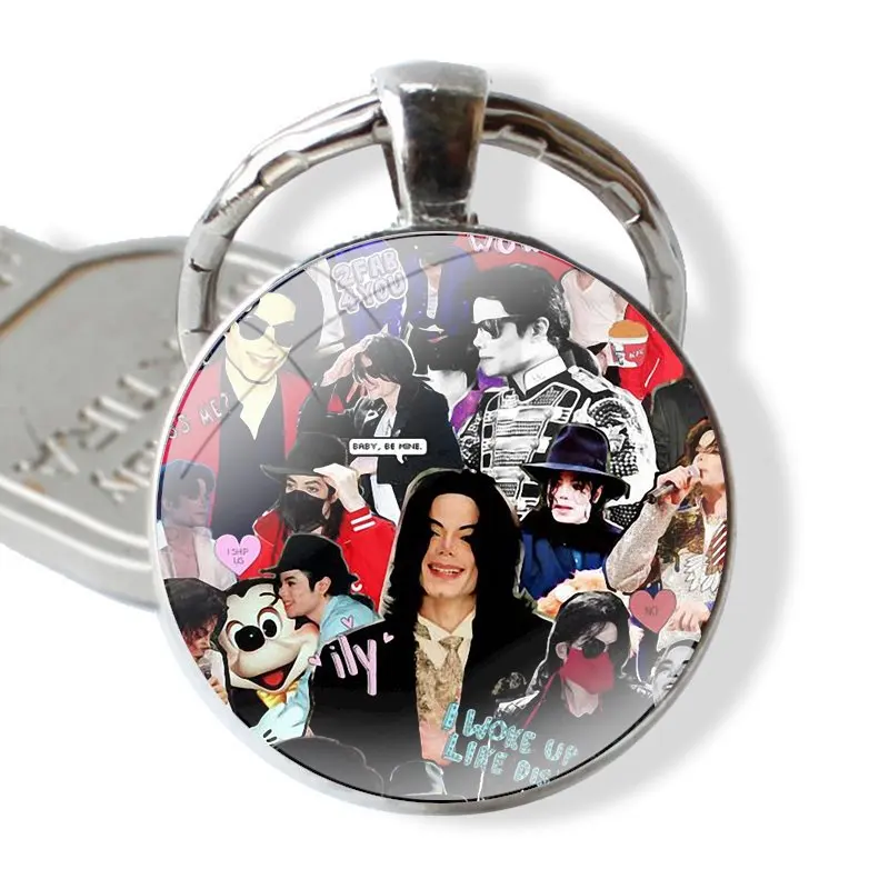 Keychain Handmade Glass Cabochon Key Ring Holder Pendant Key Chains Michael Jackson Dance