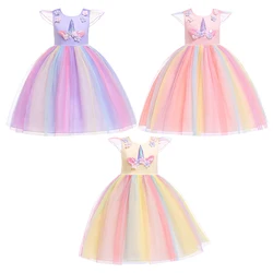 Cute Sweet Unicorn Decoration Princess Style Cosplay Dress Multi Colored Layered Design Suitable Formal Banquets and Daily Wear