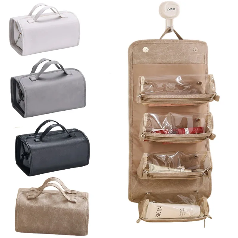 กระเป๋าเก็บเครื่องสำอางกันน้ำความจุขนาดใหญ่ กระเป๋าใส่อุปกรณ์อาบน้ำแบบพกพาสำหรับเดินทาง ช่องเก็บของแบบถอดได้ กระเป๋าใส่อุปกรณ์อาบน้ำในห้องน้ำ