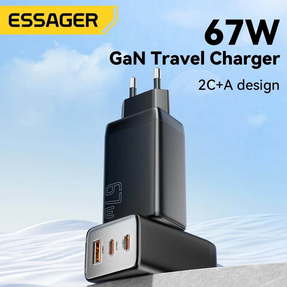  Essager 67W GaN USB-C Charger PD 3.0 QC 3.0 Fast Charge for iPhone 16 15 Pro Max Xiaomi Samsung Huawei Mate 70 Laptops Chargers