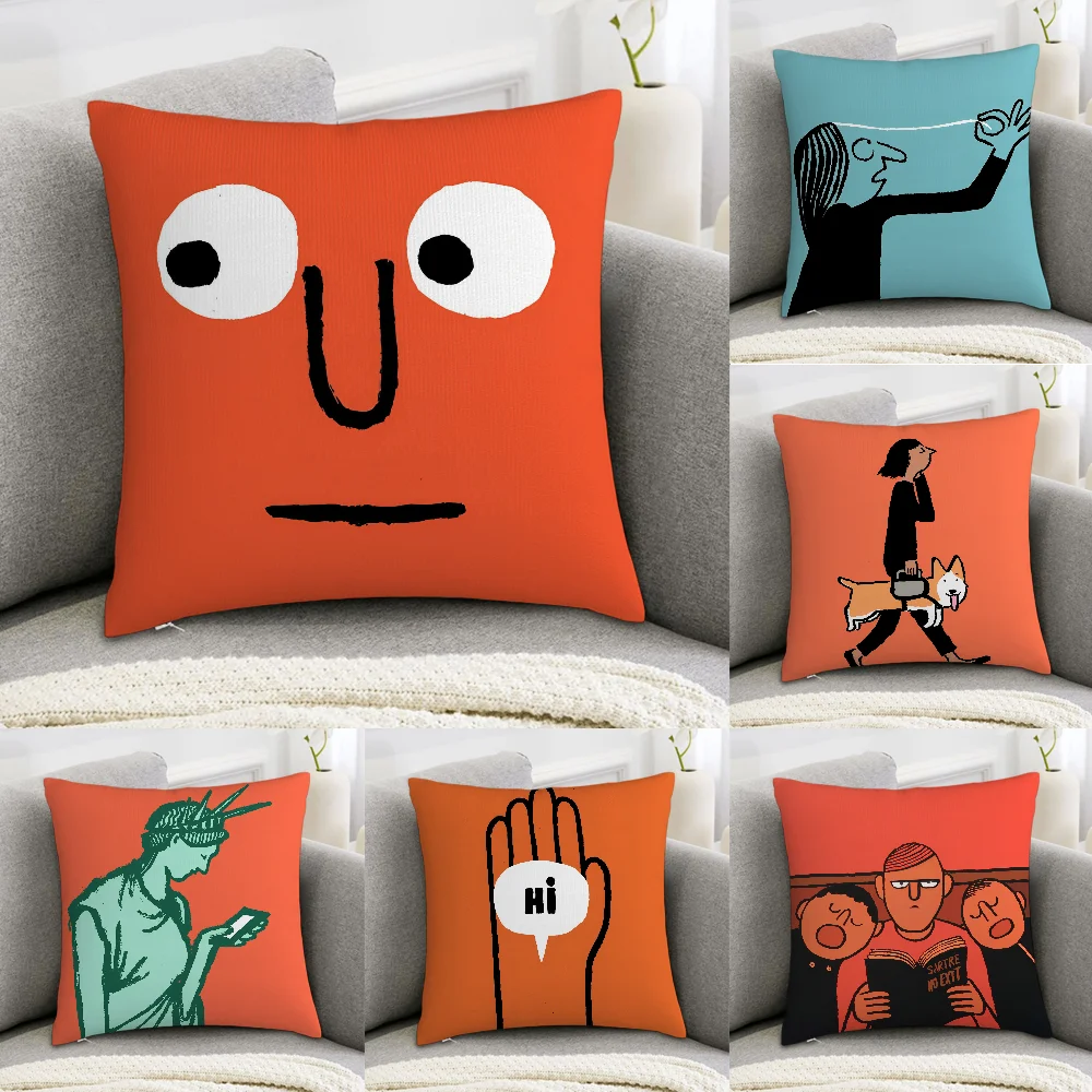 Art J-Jean-Jullien Pillow Case Sofa Decorative Home Double-sided Print Plush Square Throw Pillow Covers Cushion Decor Cover