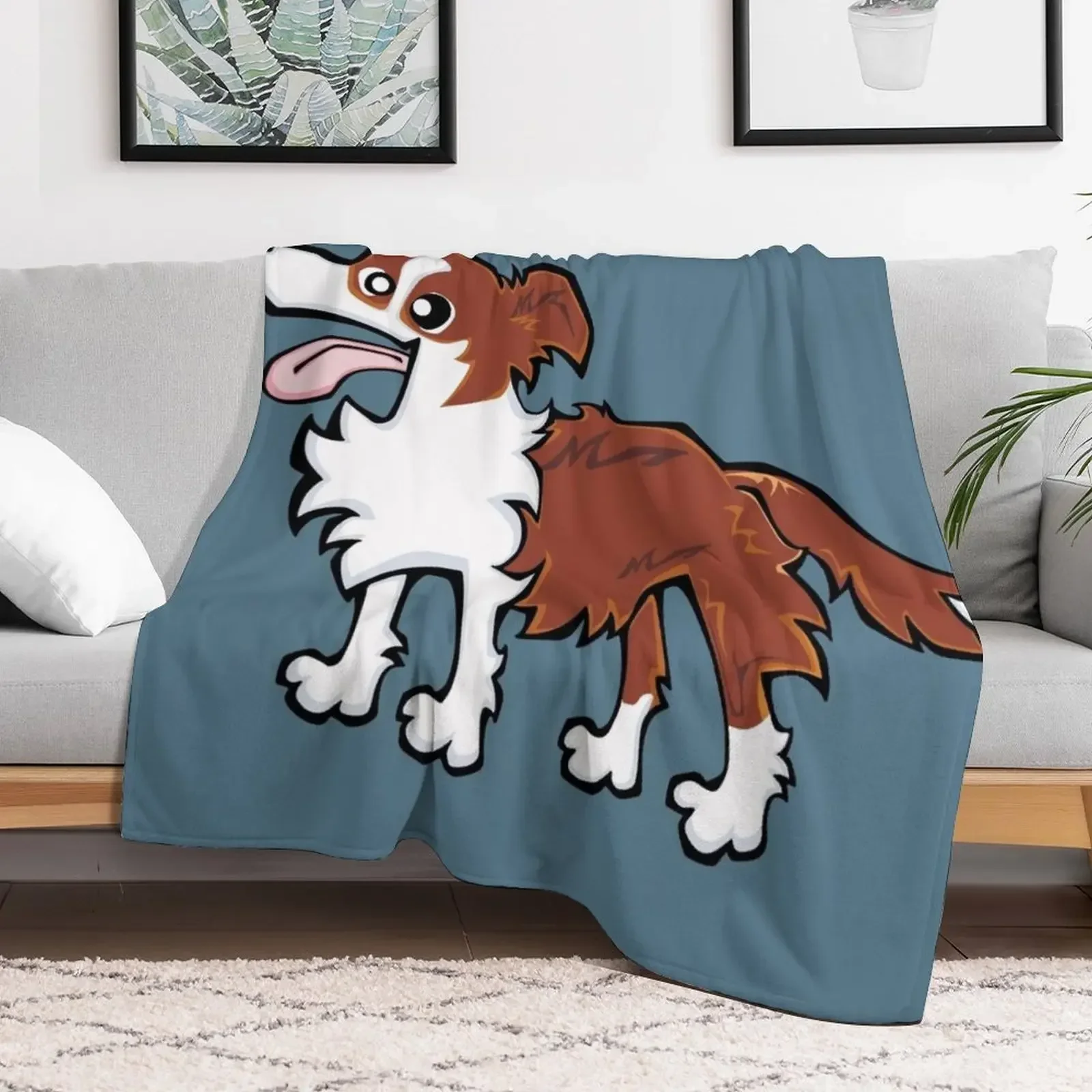 Border Collie - Red and White (Full Body) BLUE BG Throw Blanket Multi-Purpose Picnic bed plaid Blankets