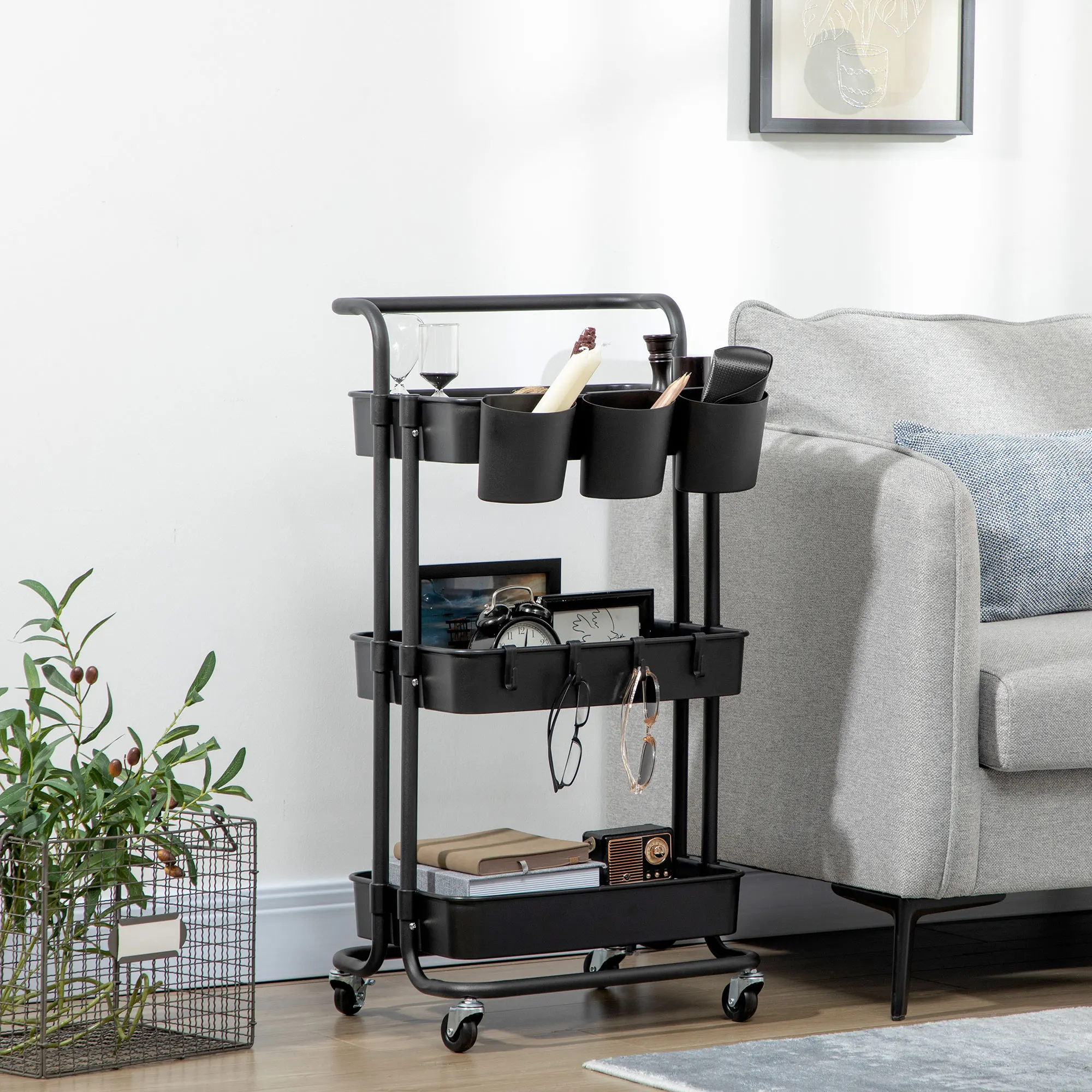 Homcom Hulpwagen met 3-niveau wielen met handvat 42X38X86,5 cm