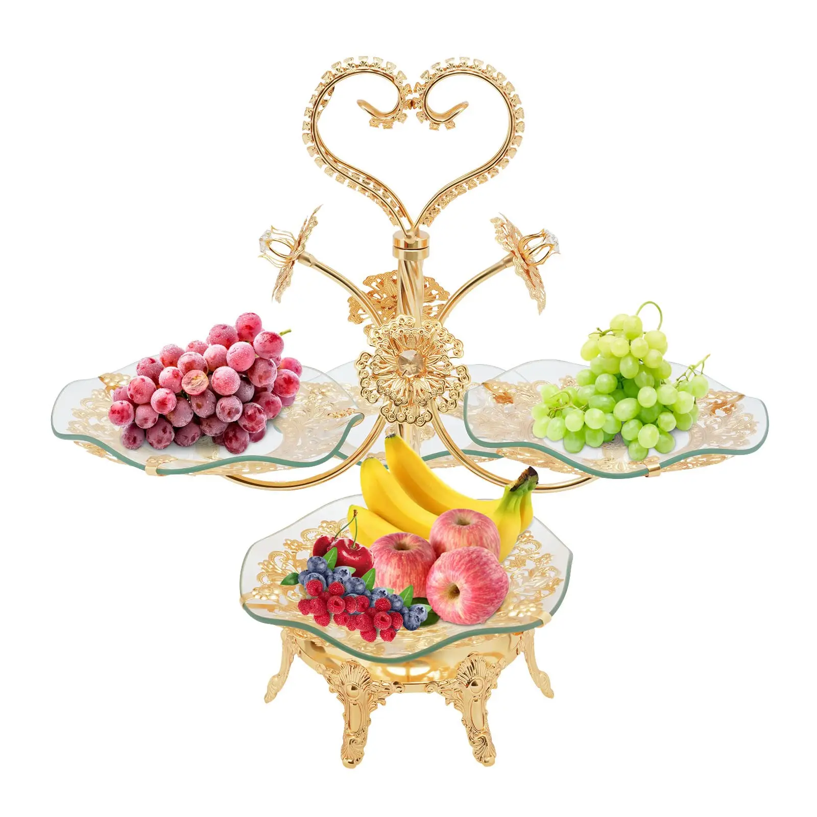

Dessert Cupcake Stand, Tiered Cupcake Holder, 4 Plates Cake Holder, Dessert Fruit Candy Plate, Gold Metal Cake Stand, Crystal Gl