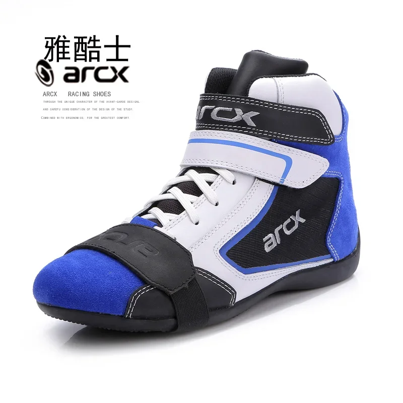 ARCX Men's Motorcycle Boots Leisure Blue Bottes Moto Leather Motorboats Street Moto Racing Ankle Four Seasons Casual Shoes