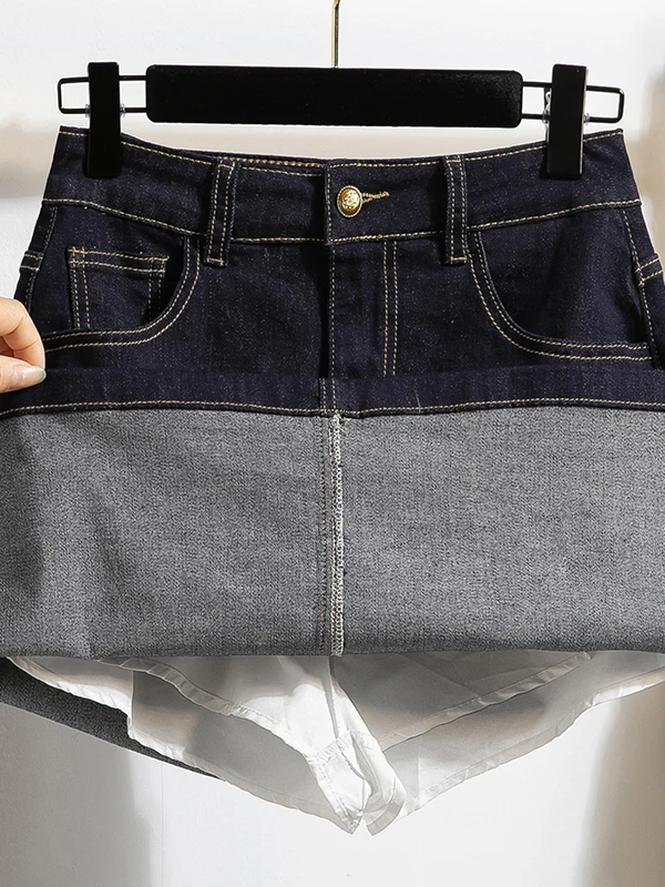 Retro macio denim a linha saia feminina plus size verão anti-luz solto ajuste cintura alta midi saia anti-luz saia calças