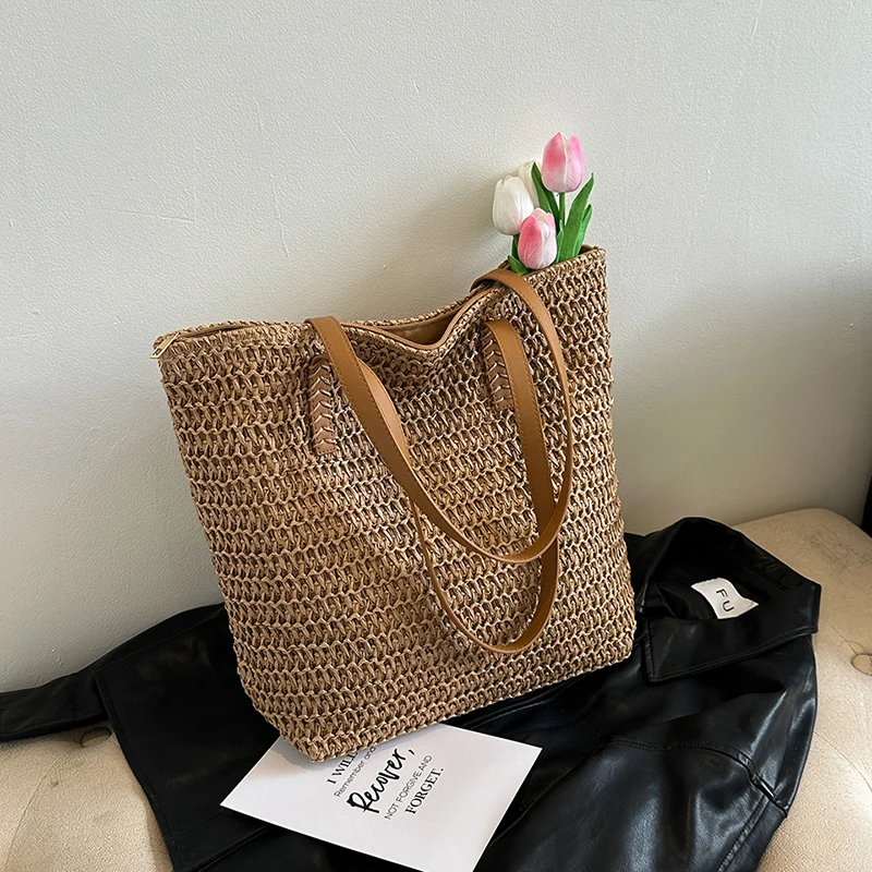 

Летняя большая вместительная сумка-тоут, женская сумка на плечо, тканая сумка ручной работы, свежая сельская ручная тканая женская сумка из травы