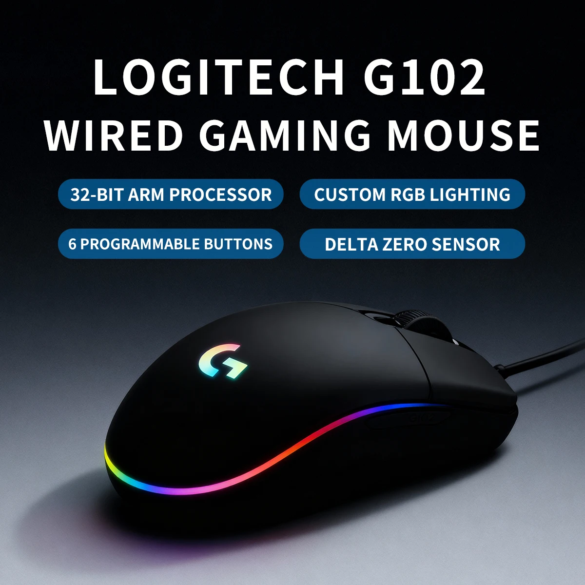 لوجيتك G102 ماوس ألعاب سلكي RGB إضاءة 6 أزرار قابلة للبرمجة 8000 ديسيبل متوحد الخواص قابل للتعديل مريح مناسب لأجهزة الكمبيوتر المحمول المكتبية