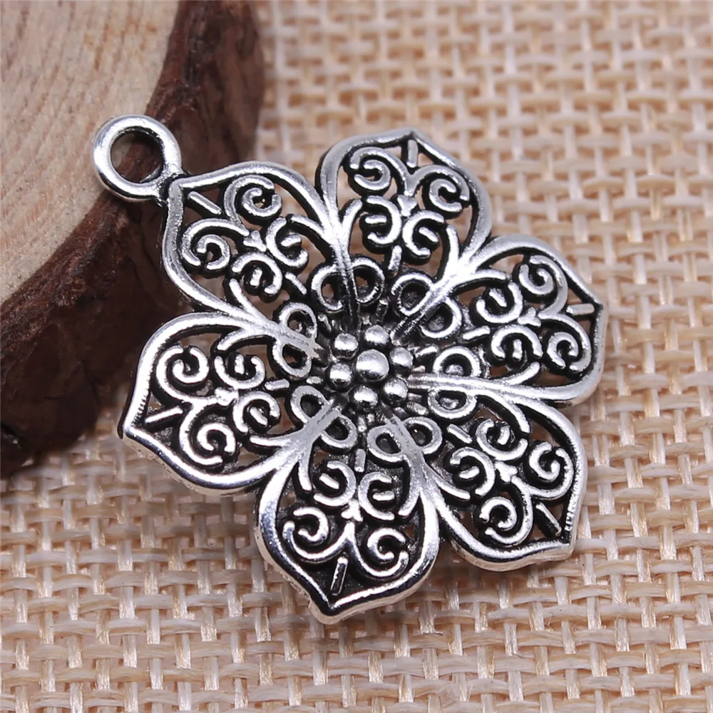 WYSIWYG – breloques en forme de fleurs, 31x27mm, 2 couleurs, couleur Bronze Antique, couleur argent Antique, pour la fabrication de bijoux à faire soi-même, 10 pièces