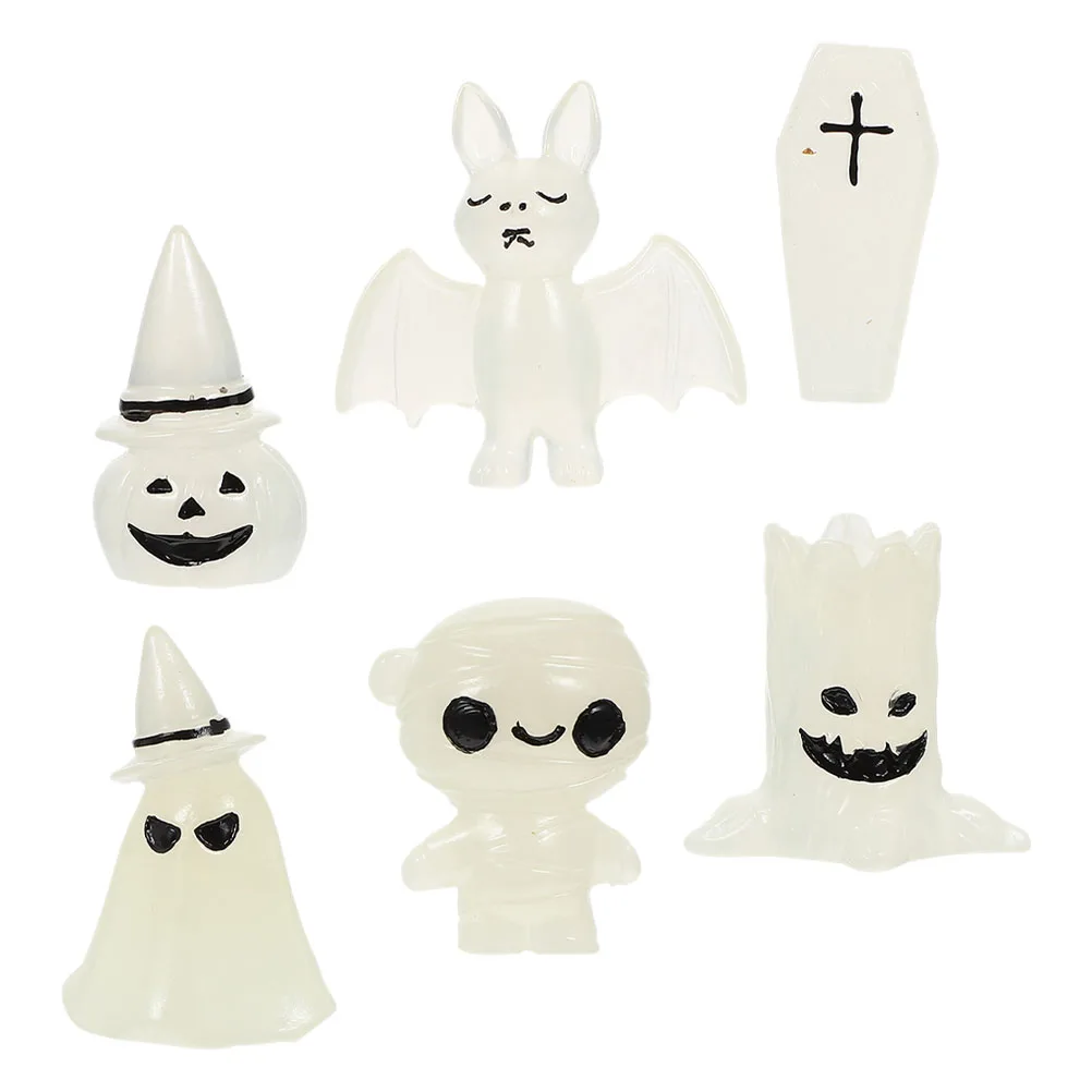 

6 Pcs Luminous Ghost Pumpkin Ornaments Shelf Decorations Miniature s Small Resin Props Halloween