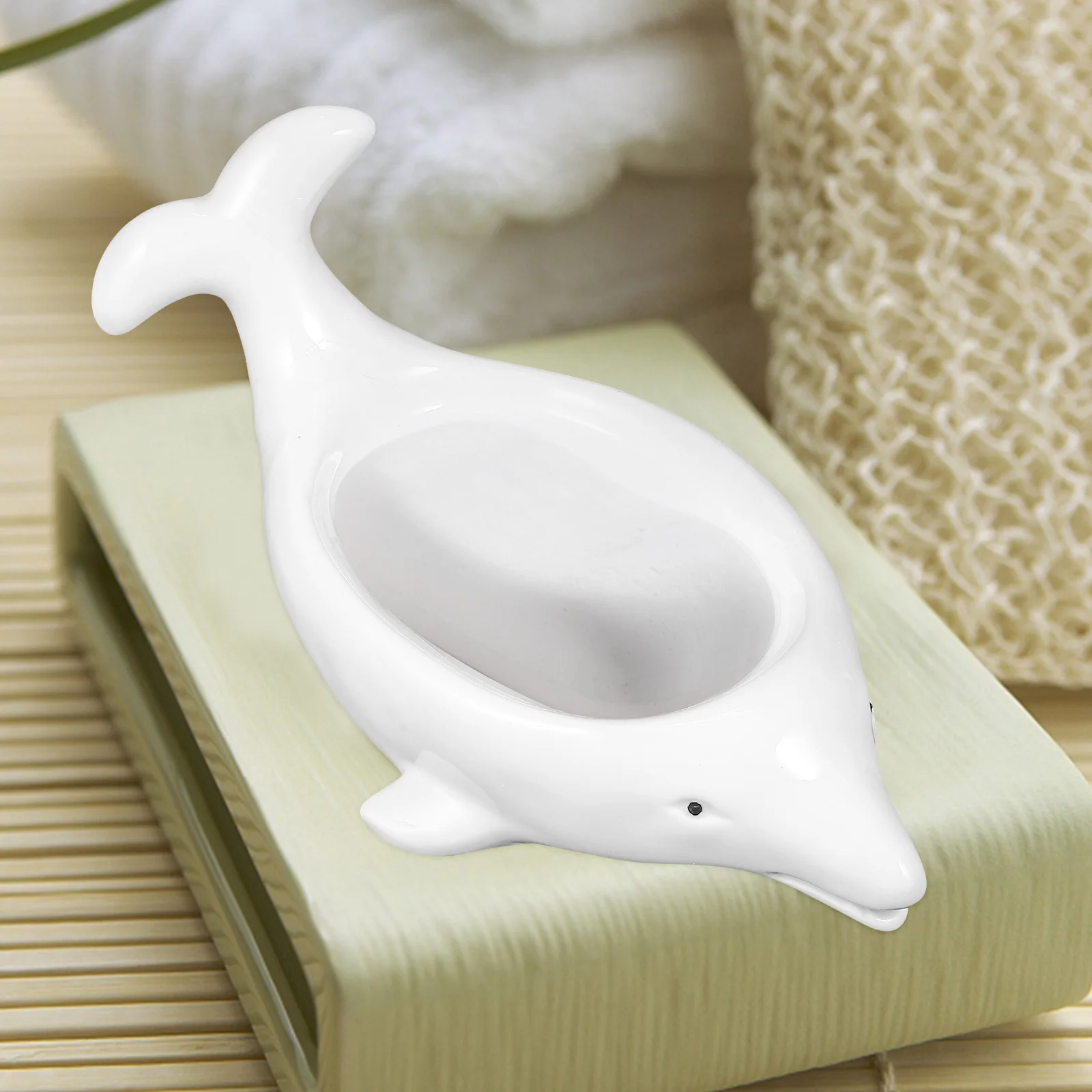 

Ceramic Animal Soap Dish Dolphin Shape Home Decoration Bathroom Kitchen Lovely Soap Holder Draining Storage Box